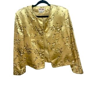 Vintage Maggy London Japanese Cherry Blossom Gold Silky Jacket 14